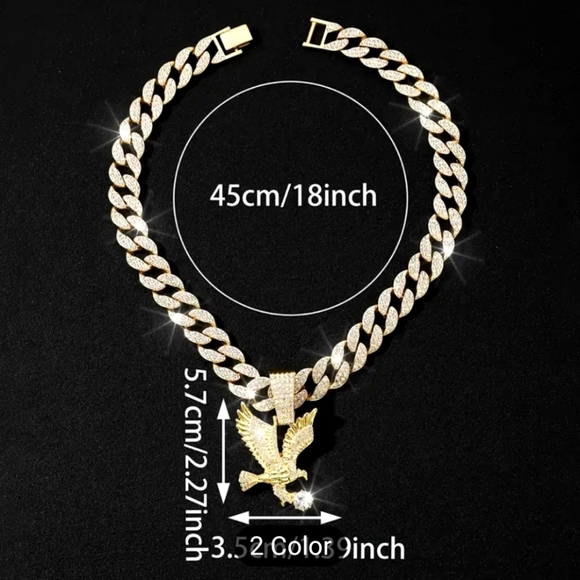Gold color Hip Hop Eagle Pendant Cuban Chain Necklace, Suitable For Both Men's - Picture 3 of 10